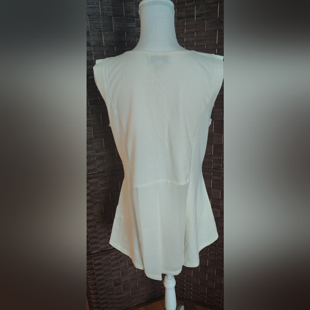 Kathleen Kirkwood‎ Swing Cami Sheer Georgette Back Peplum Pleated Tank Top Ivory - Picture 7 of 11